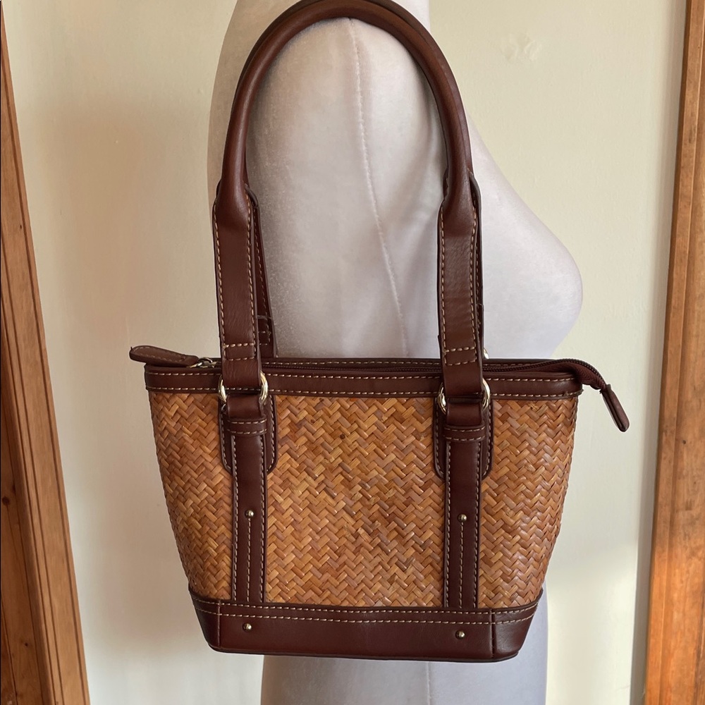 ETIENNE AIGNER Brown Tan Rattan Woven Small Tote Vintage - Picture 5 of 16